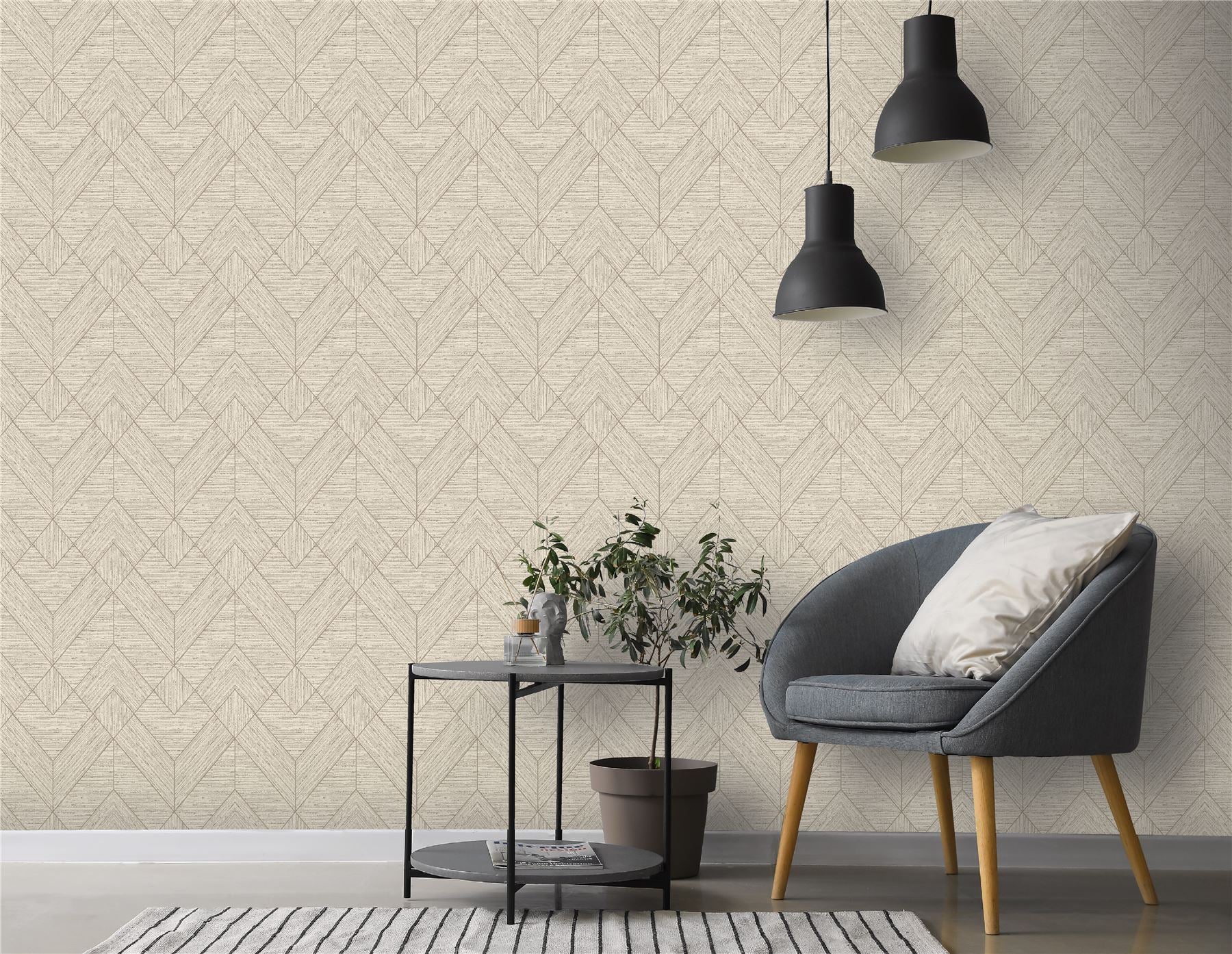 Wood Grain Geo Neutral / Gold Wallpaper