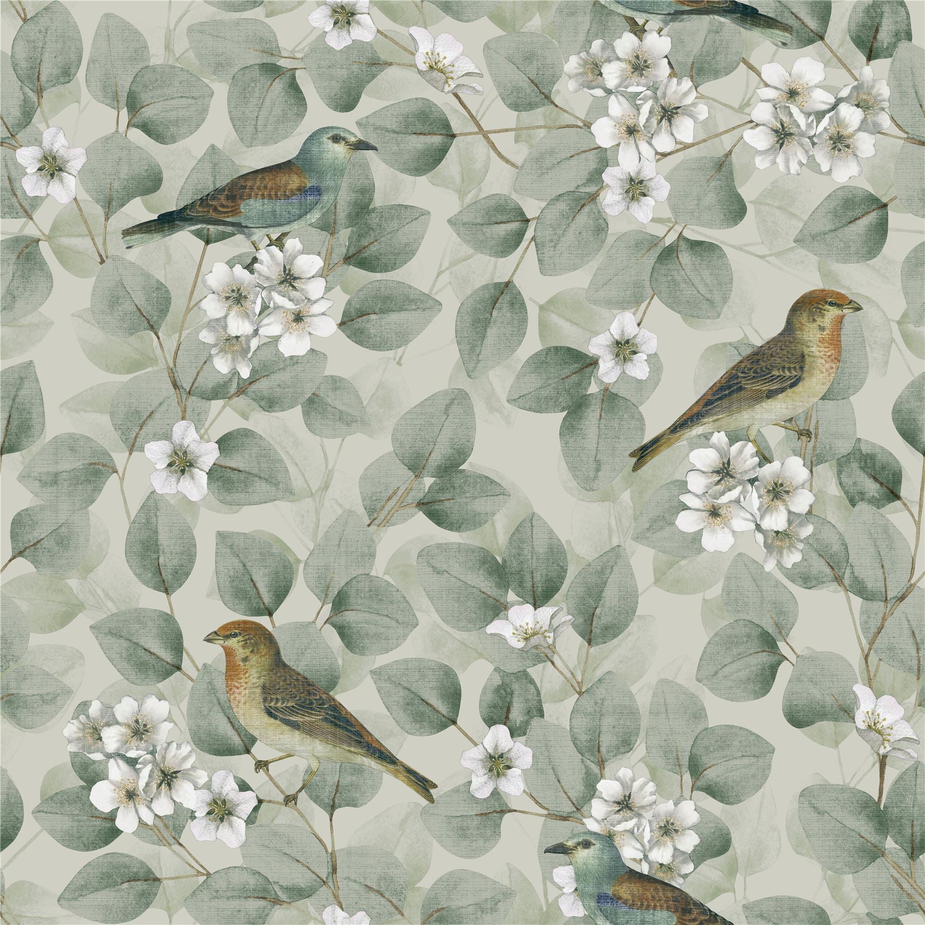 Birds & Blossoms Green