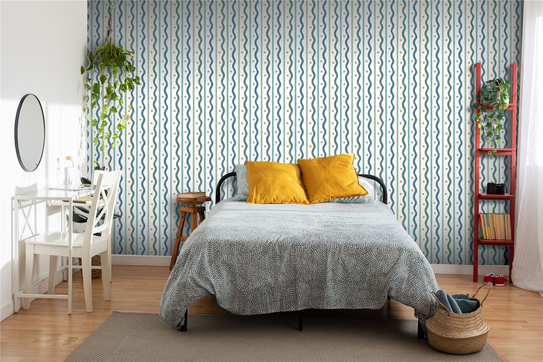 Squiggle Stripe Blue Green Wallpaper