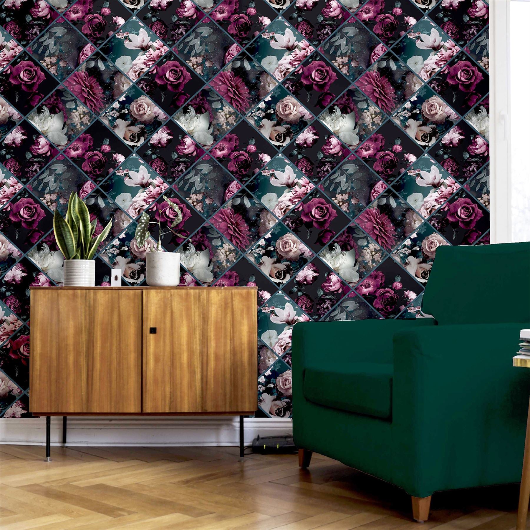 Floral Collage Plum & Teal sw12