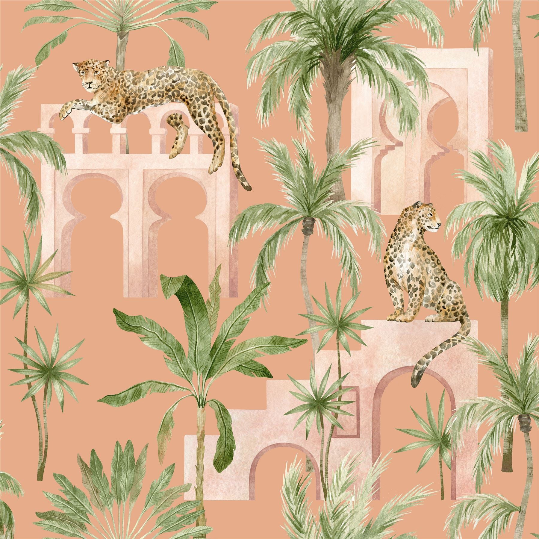 Leopard Arches Terracotta Wallpaper