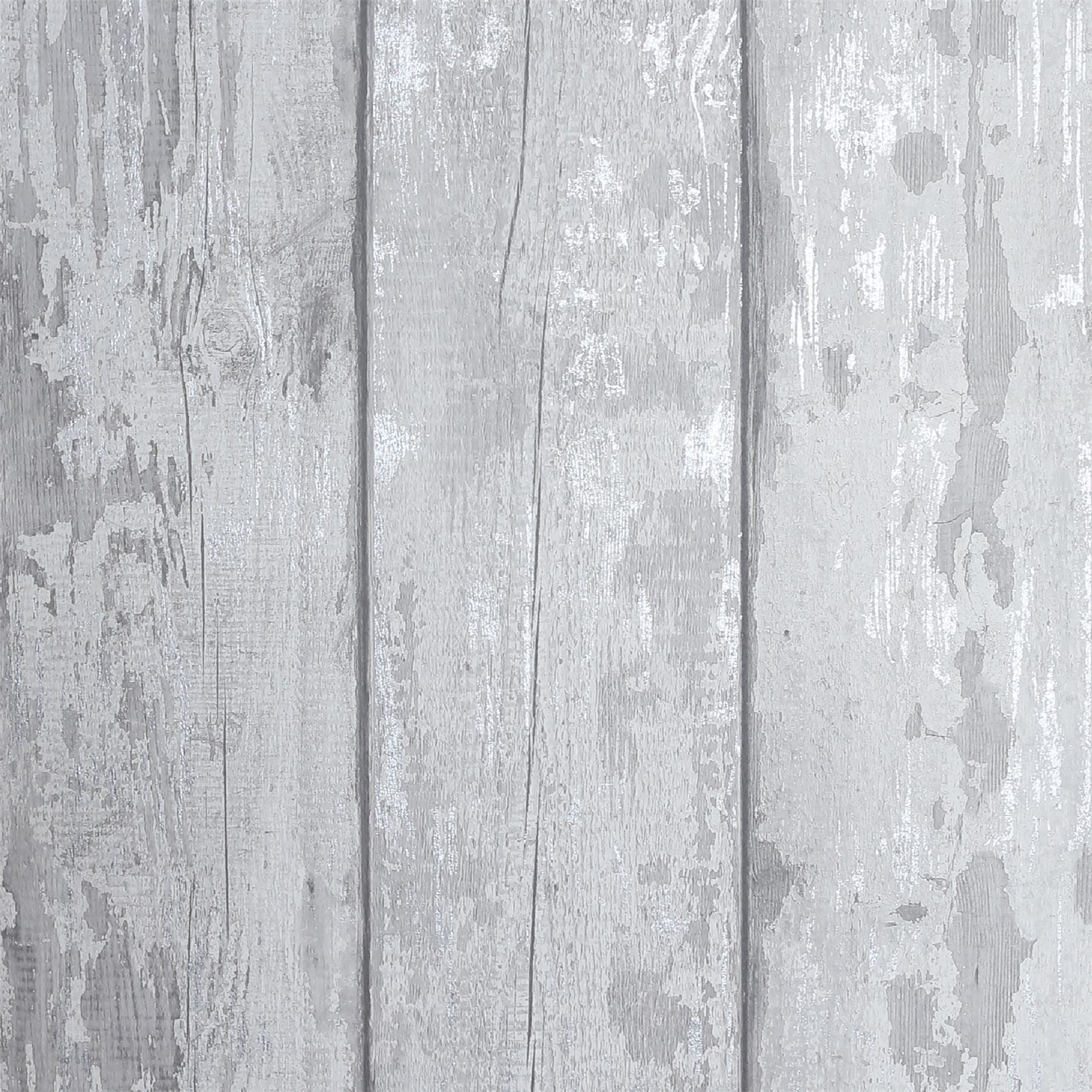 Metallic Washed Wood Grey/Silver Wallpaper