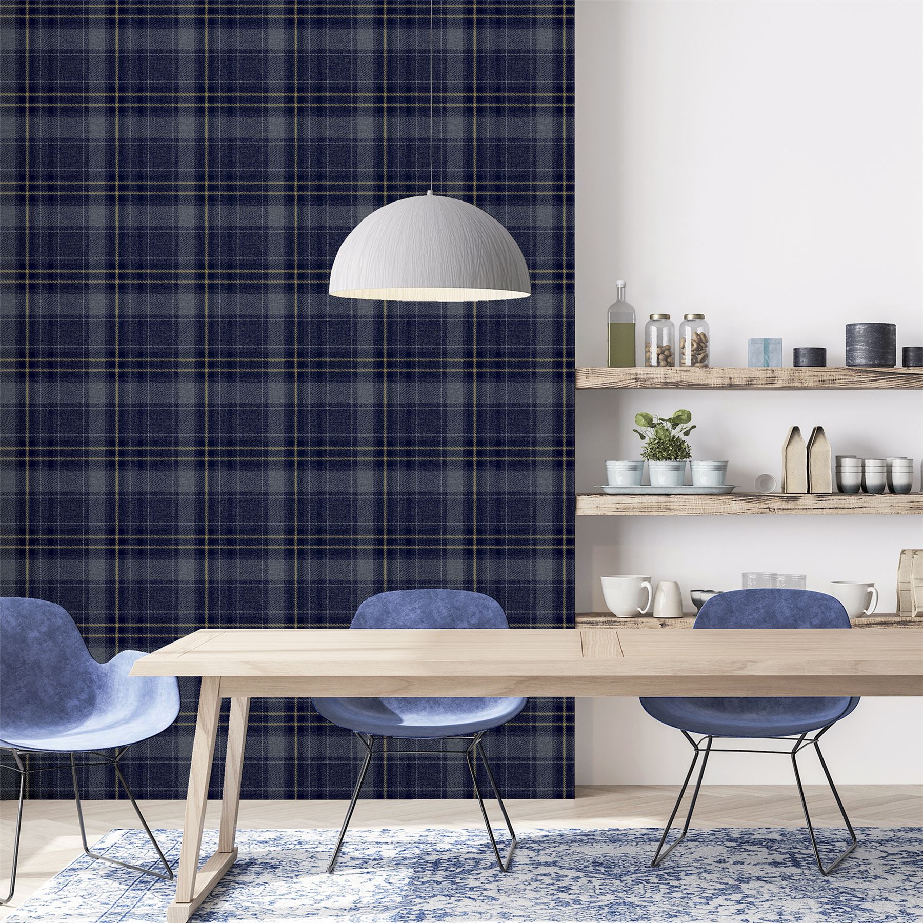 Twilled Plaid Navy/Gold Wallpaper sw12