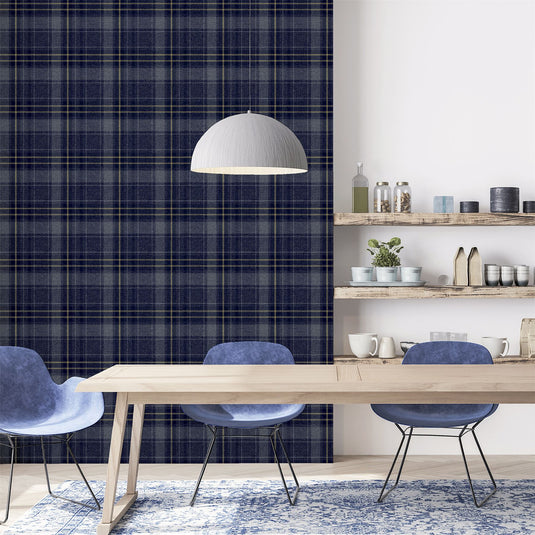 Twilled Plaid Navy/Gold Wallpaper sw12