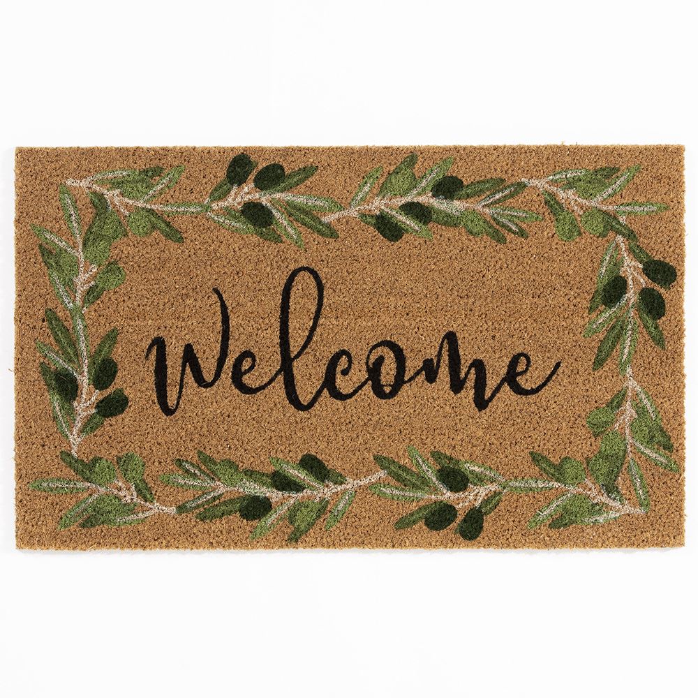 Astley Branch/Welcome Coir 45x75cm Olive Doormat