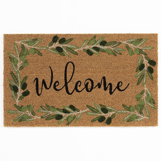 Astley Branch/Welcome Coir 45x75cm Olive Doormat