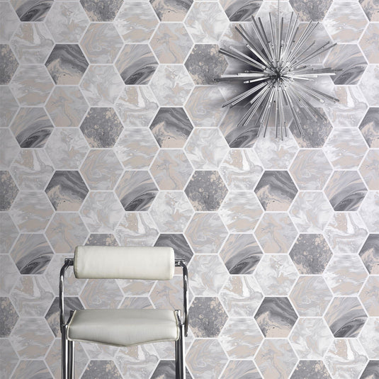 Marbled Hex Charcoal/Rose Gold Wallpaper sw12