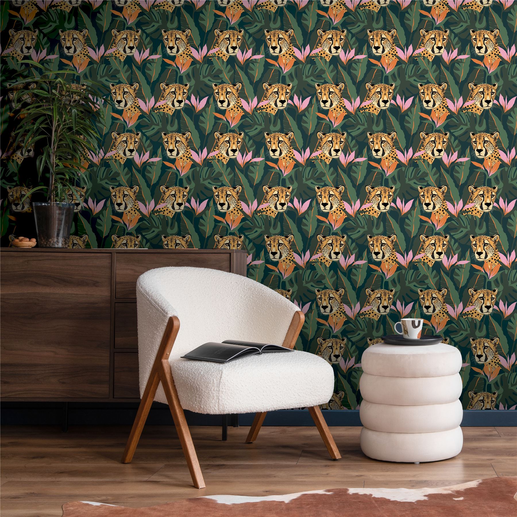Jungle Leopard Dark Green Wallpaper