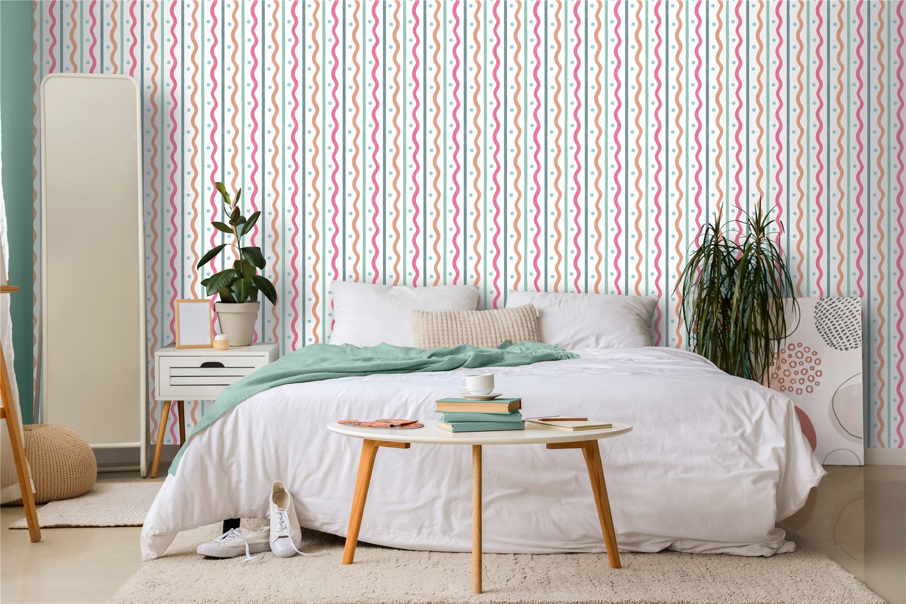 Squiggle Stripe Pink Multi Wallpaper
