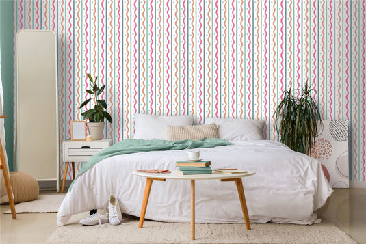 Squiggle Stripe Pink Multi Wallpaper