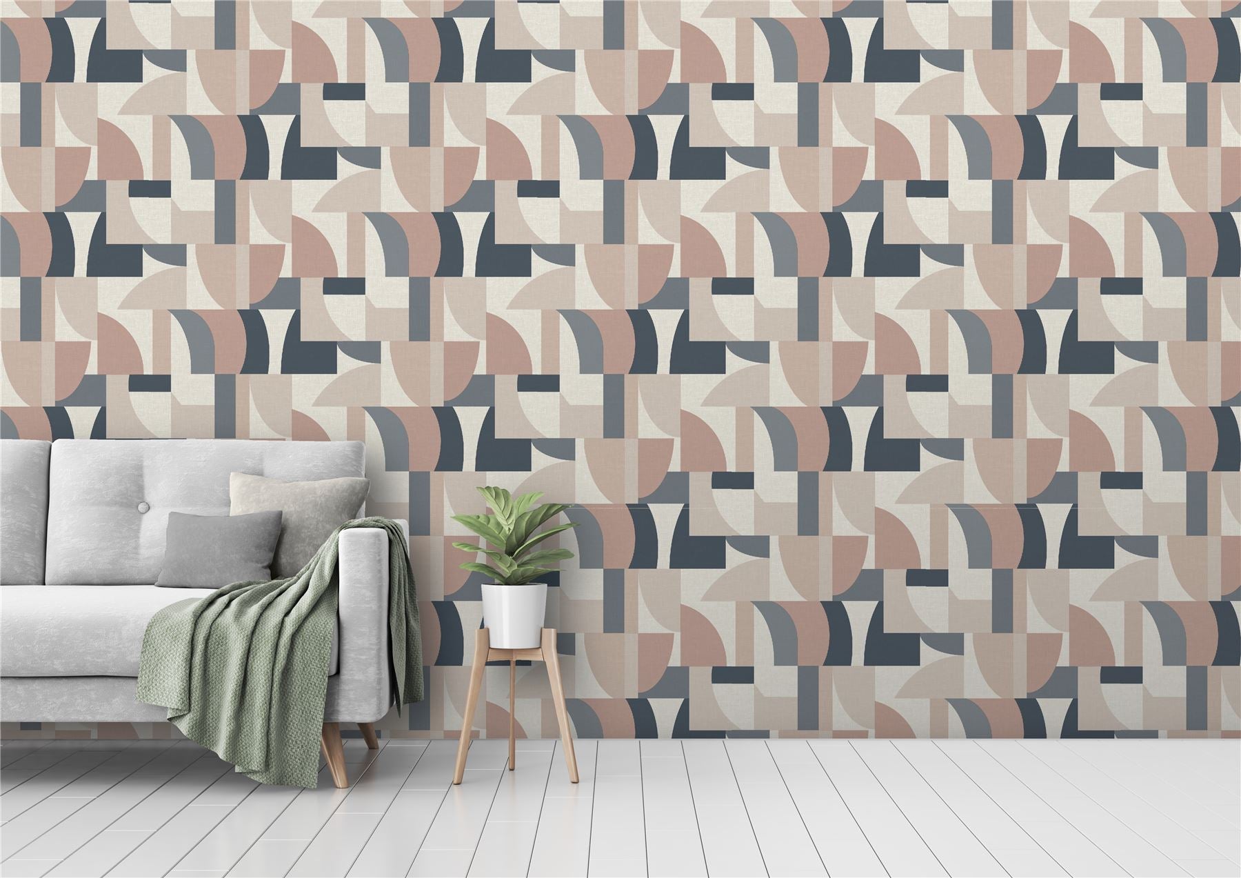 Modern Geo Teal/Blush Wallpaper
