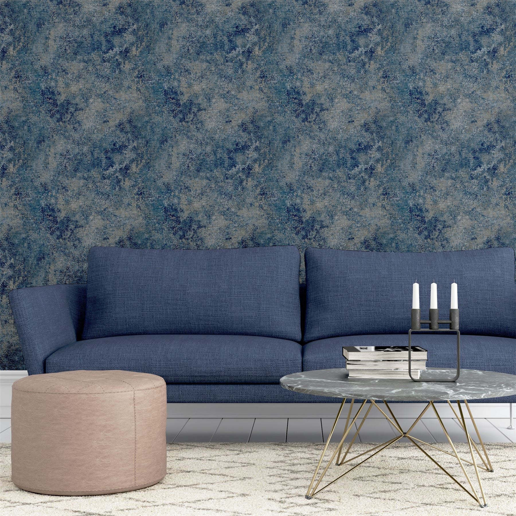 Modern Raffia Navy & Natural Wallpaper