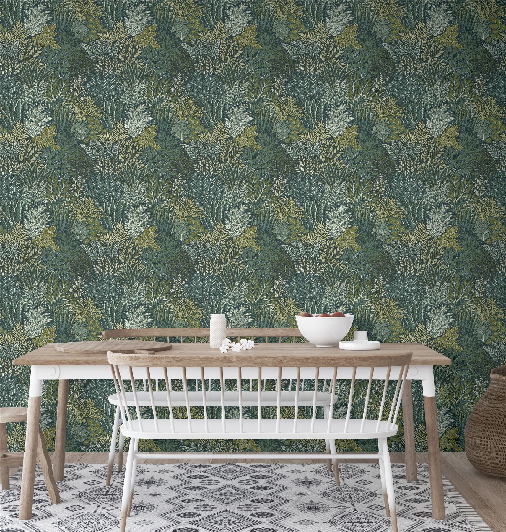 Illustrated Foliage Blue Wallpaper