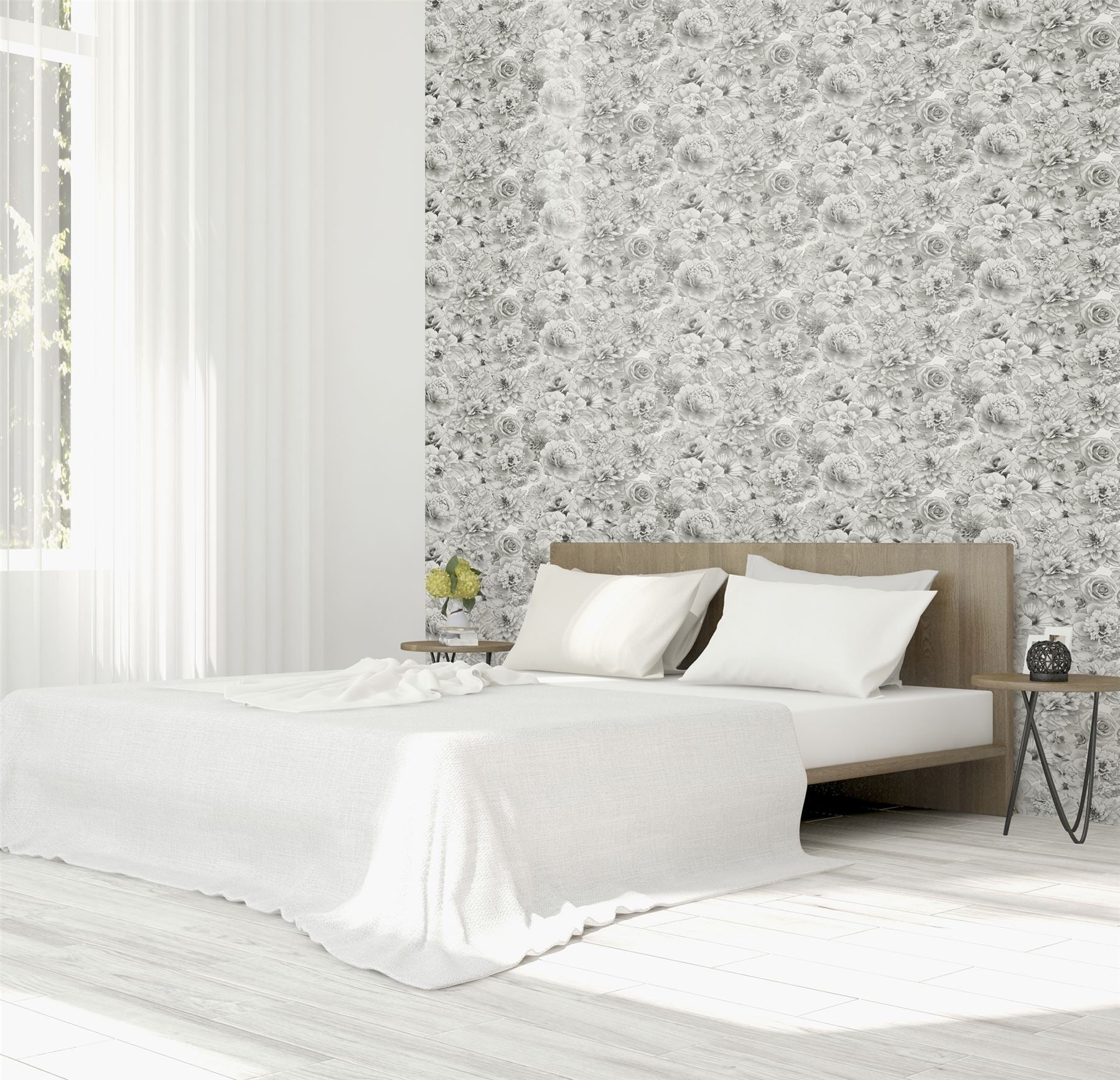 Glitter Bloom Silver Wallpaper sw12
