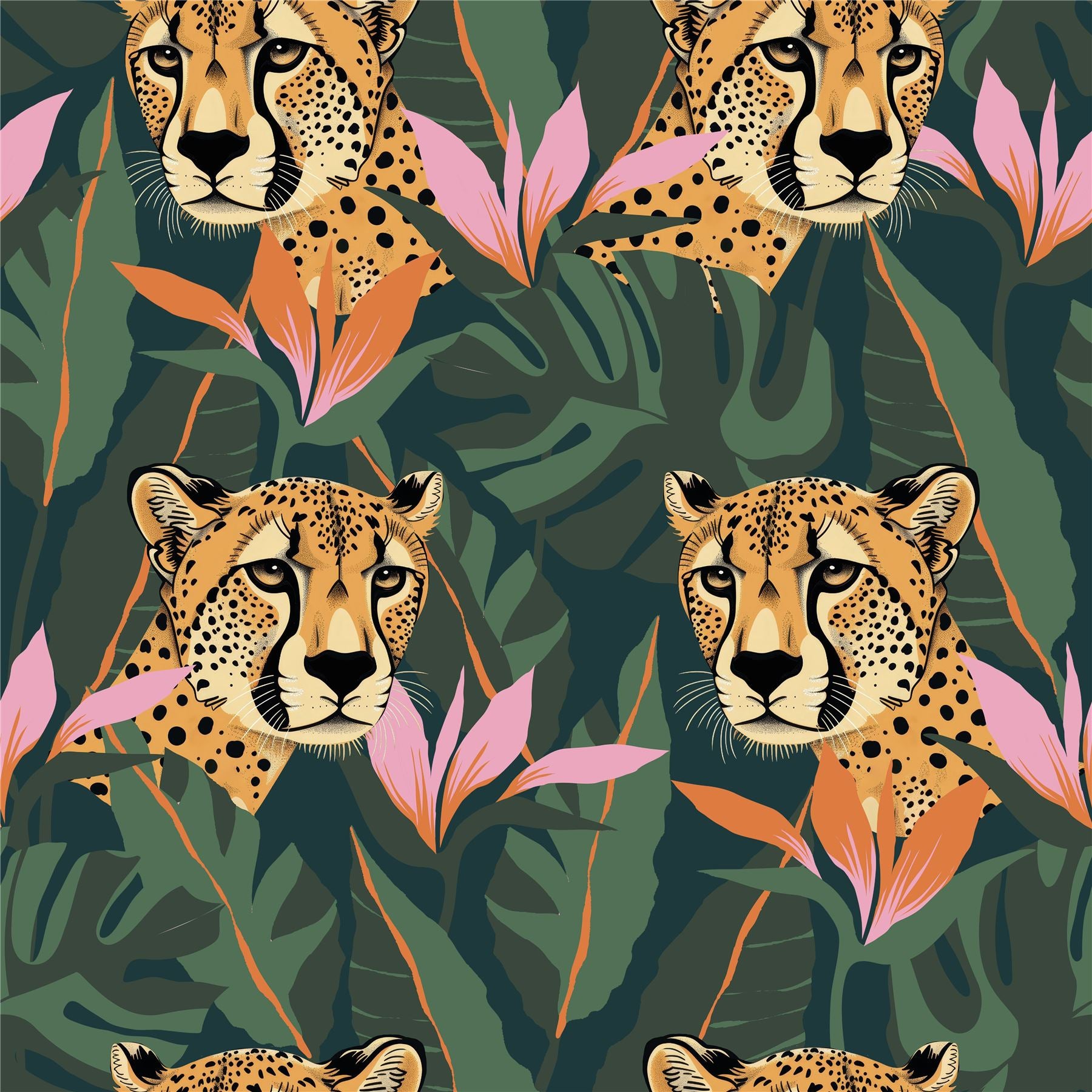 Jungle Leopard Dark Green Wallpaper