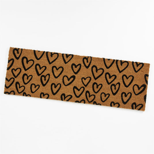 Astley Printed Hand Drawn Hearts PVC Backed Coir 40x120cm Natural Doormat