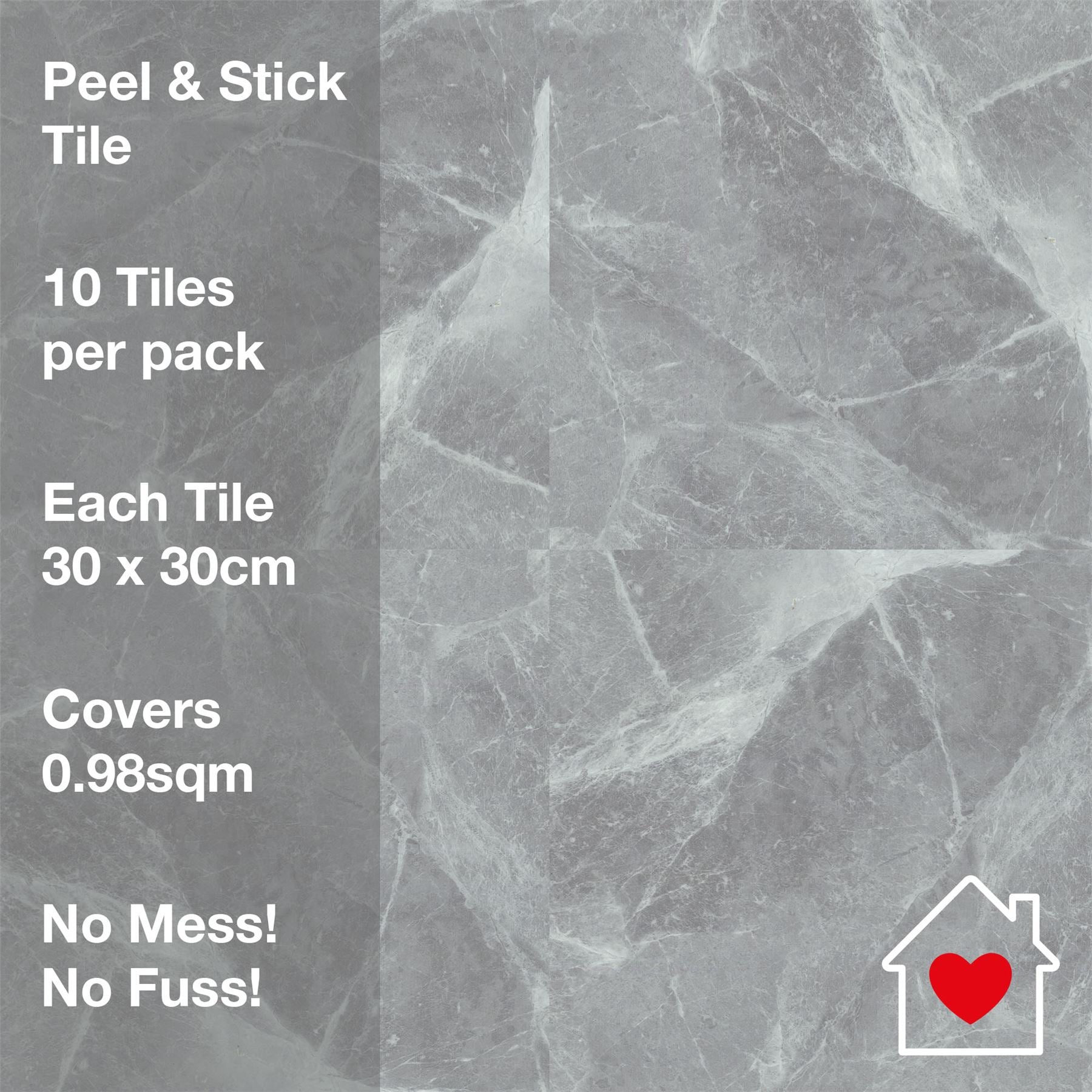 Floor Tile Marble 30.5x30.5cm Grey (10 Tiles Per Pack) - sw6