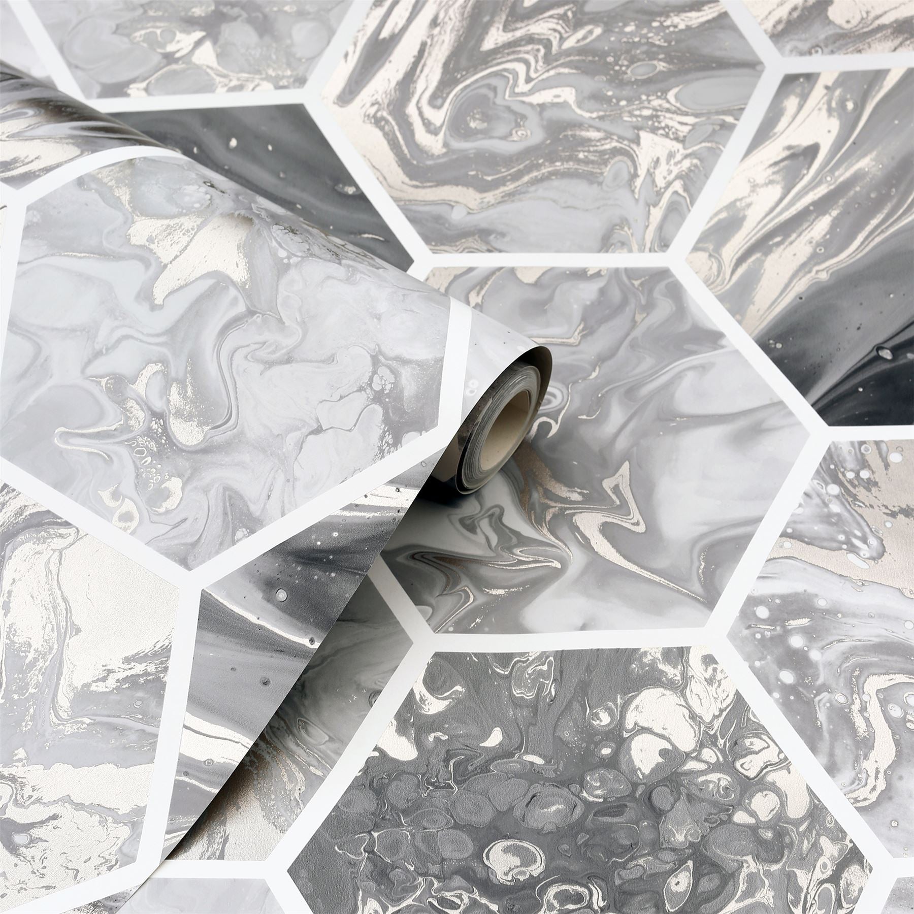 Marbled Hex Charcoal/Rose Gold Wallpaper sw12