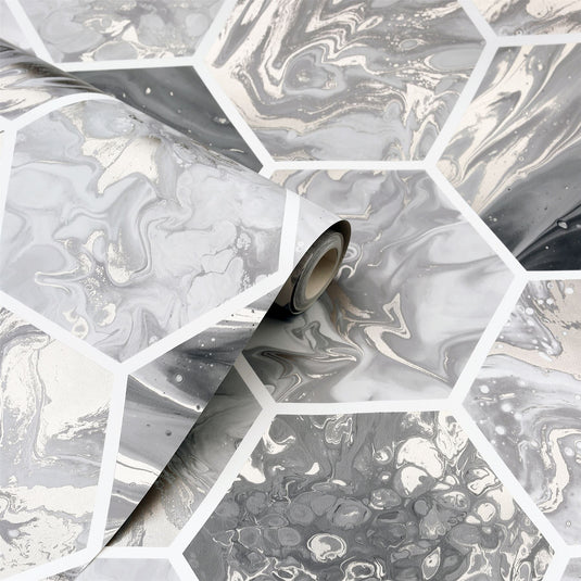 Marbled Hex Charcoal/Rose Gold Wallpaper sw12