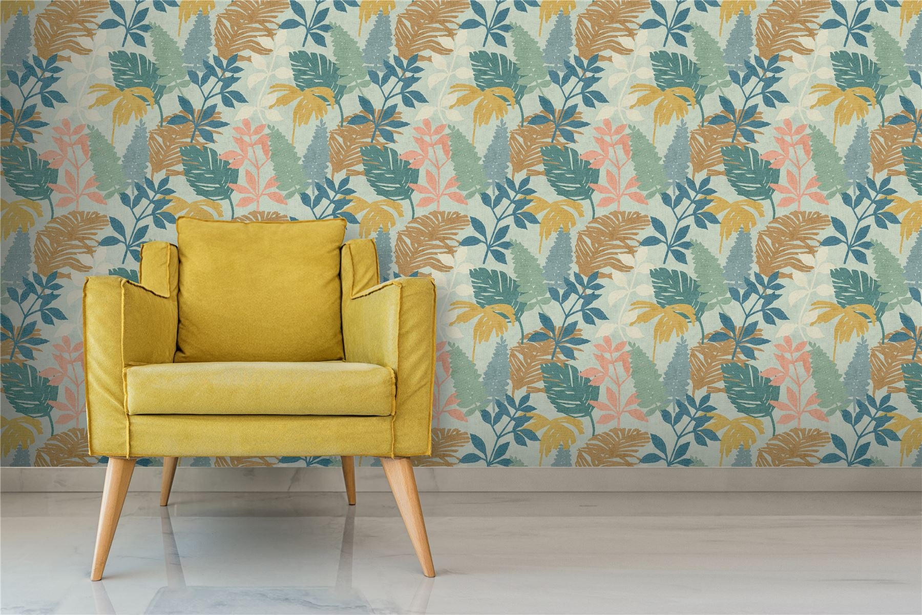 Fun Leaf Blue Multi Wallpaper