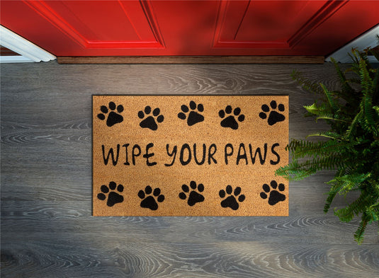 Astley Wipe Your Paws Printed PVC Backed Coir 40x60cm Black Doormat