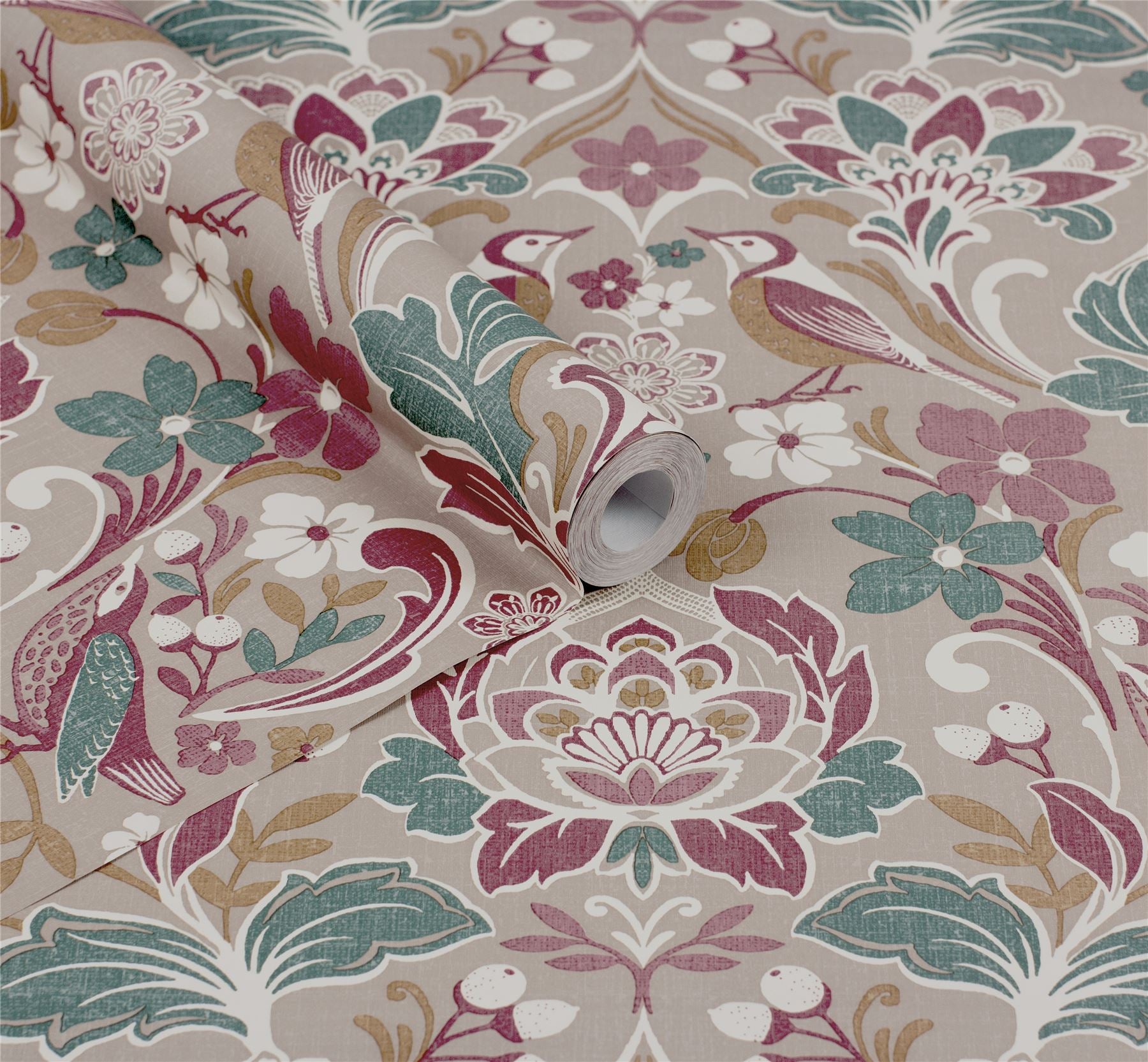 Folk Floral Pink Wallpaper