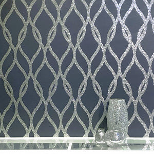 Sequin Trellis Navy/Silver Wallpaper