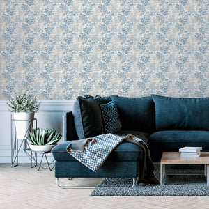 Orient Tree Chalk Blue Grey Wallpaper
