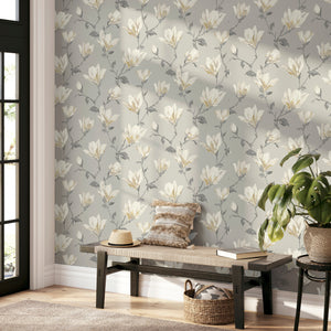 Lily Floral Natural Wallpaper