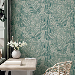 Tropical Leaf Sage Green Wallpaper