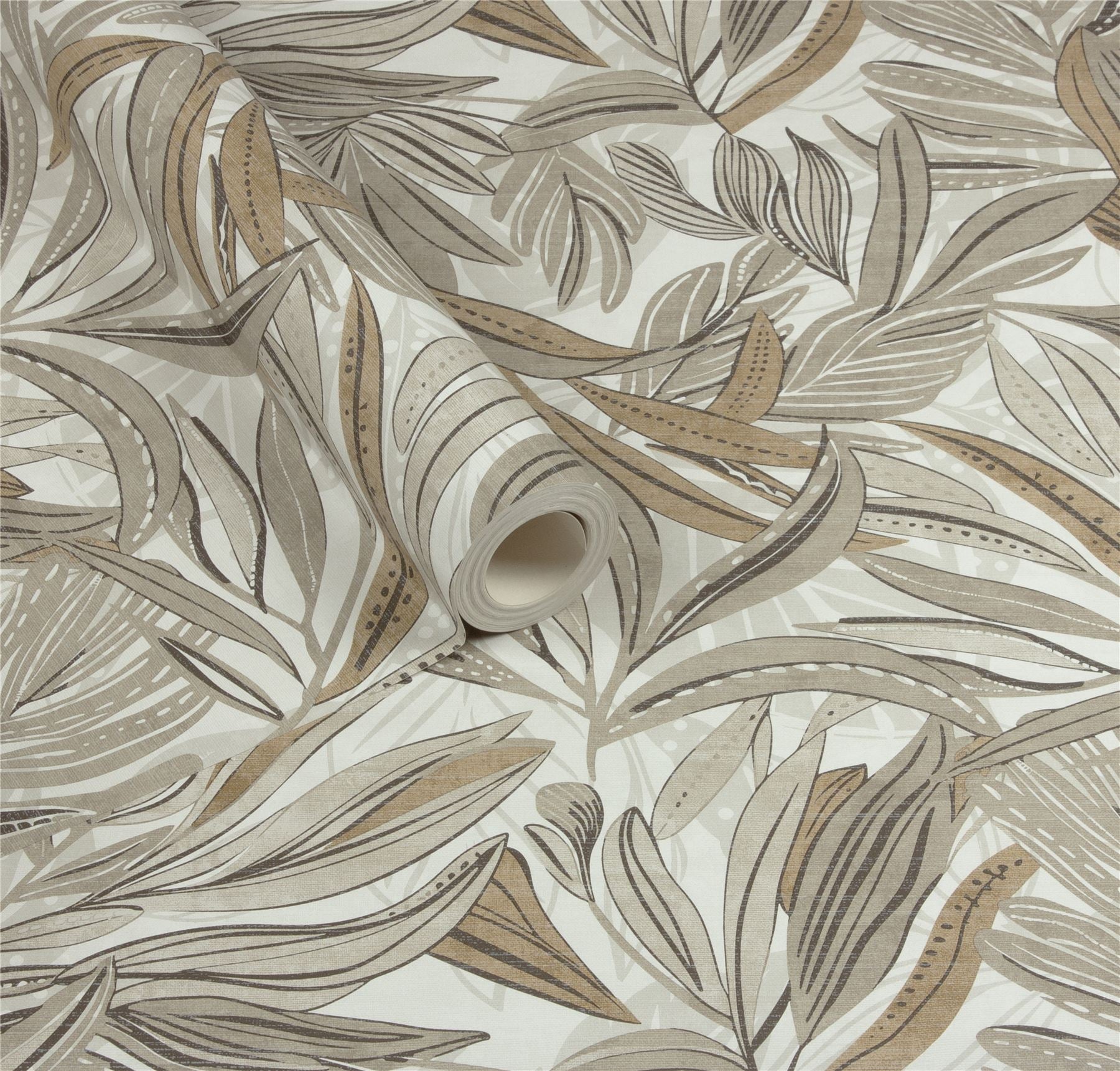 Graphic Tropical Leaf Neutral Wallpaper