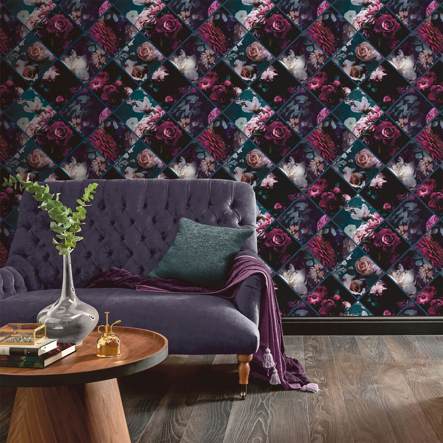 Floral Collage Plum & Teal sw12