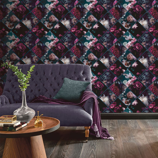 Floral Collage Plum & Teal sw12