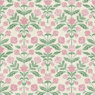 Modern Floral Damask Green / Pink Wallpaper