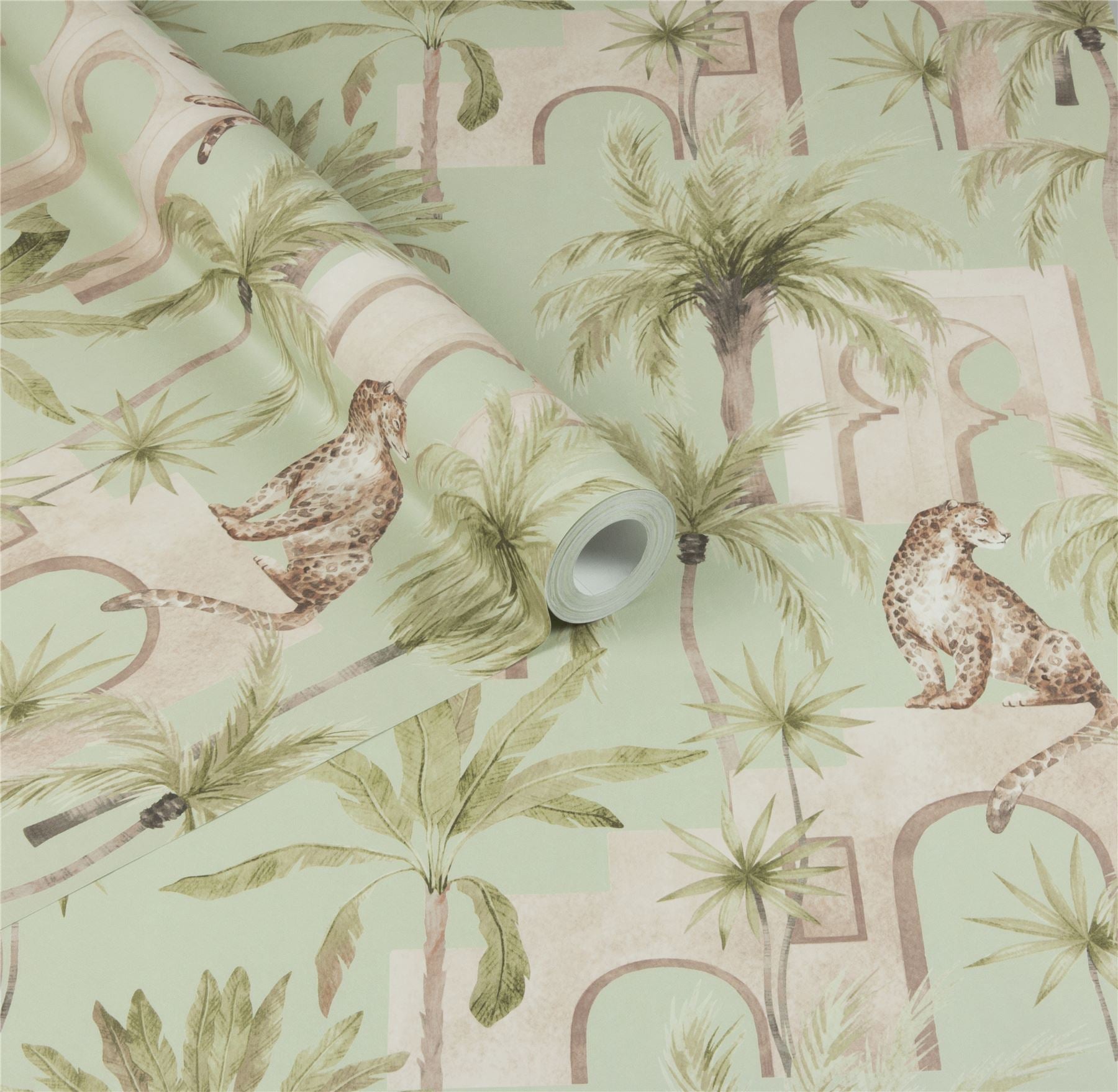 Leopard Arches Sage Green Wallpaper