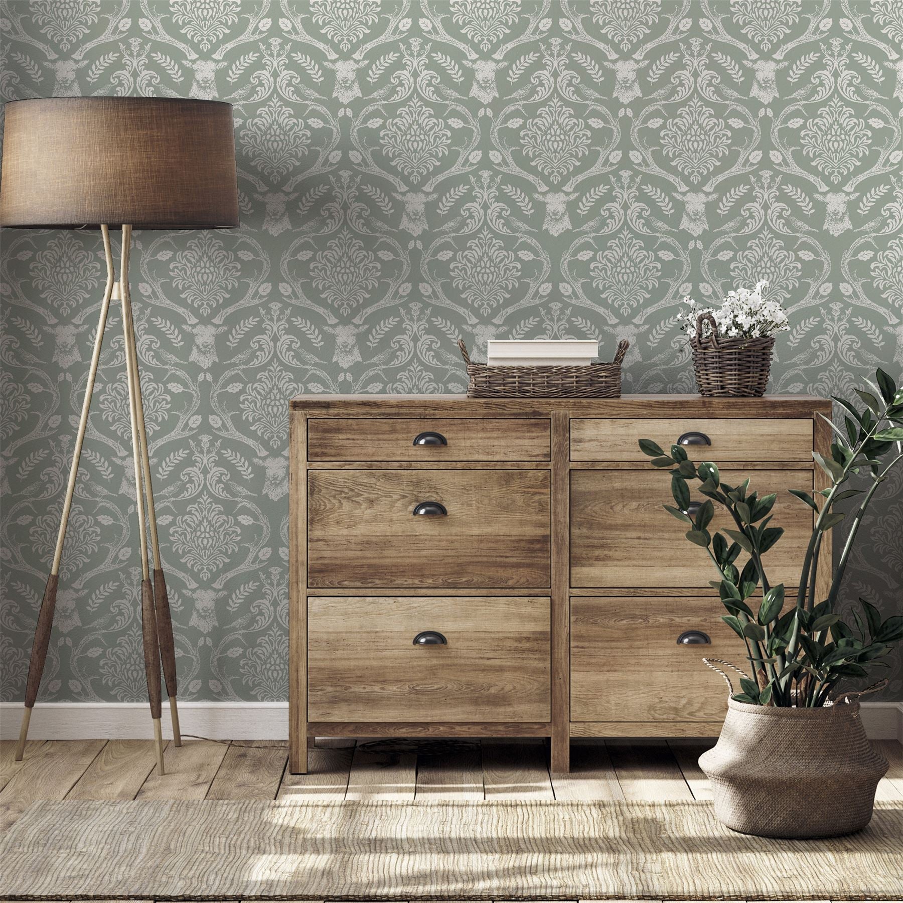 Stag Damask Sage Green sw12