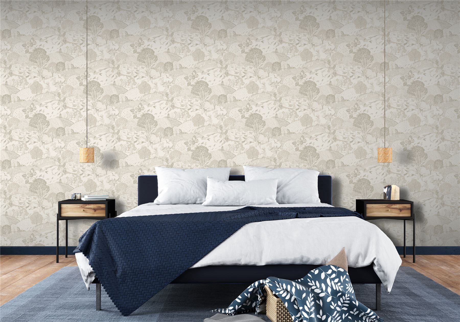 Country Landscape Neutral Wallpaper