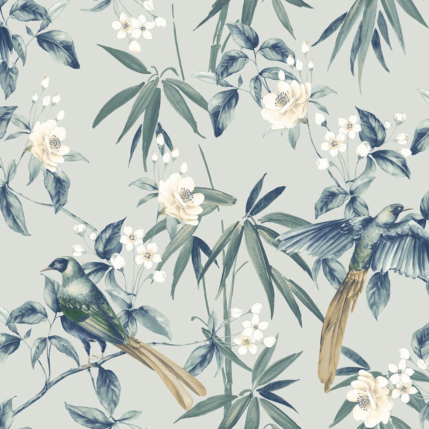 Oriental Floral Birds Grey/Blue