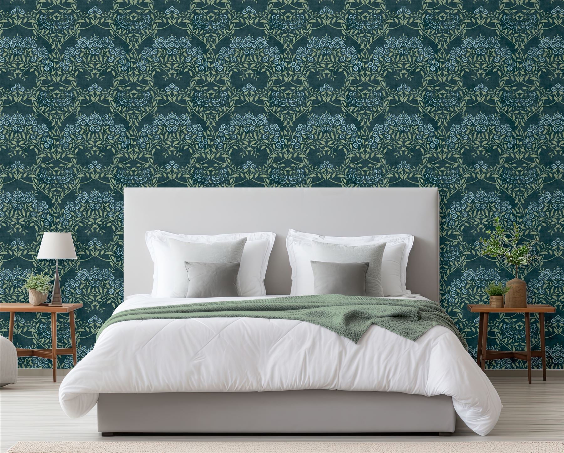 Floral Trail Blue Green Wallpaper