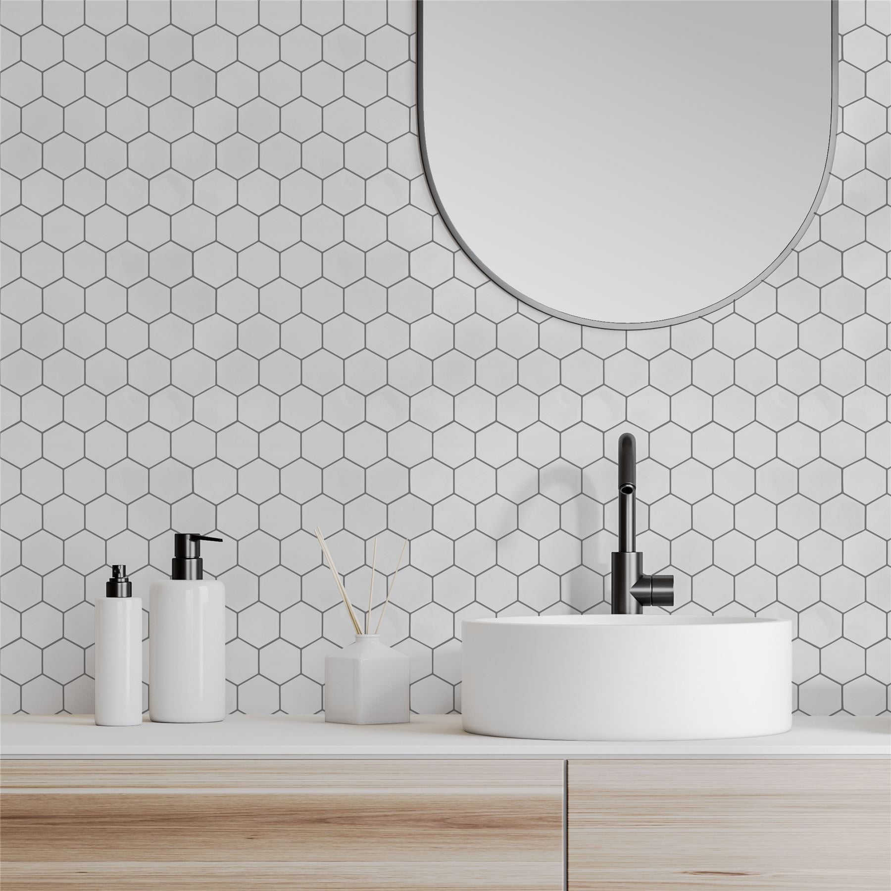 Wall Tile Hexagon 30.5x30.5cm White (5 Tiles Per Pack) - sw30