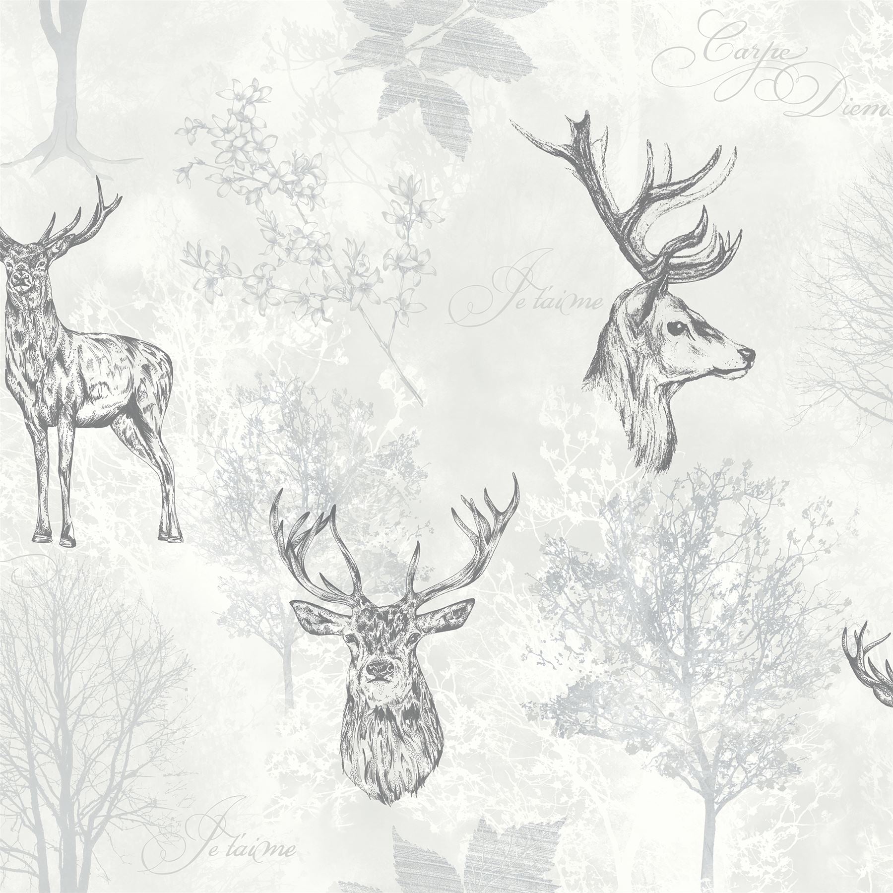 Etched Stag Mono Wallpaper sw12