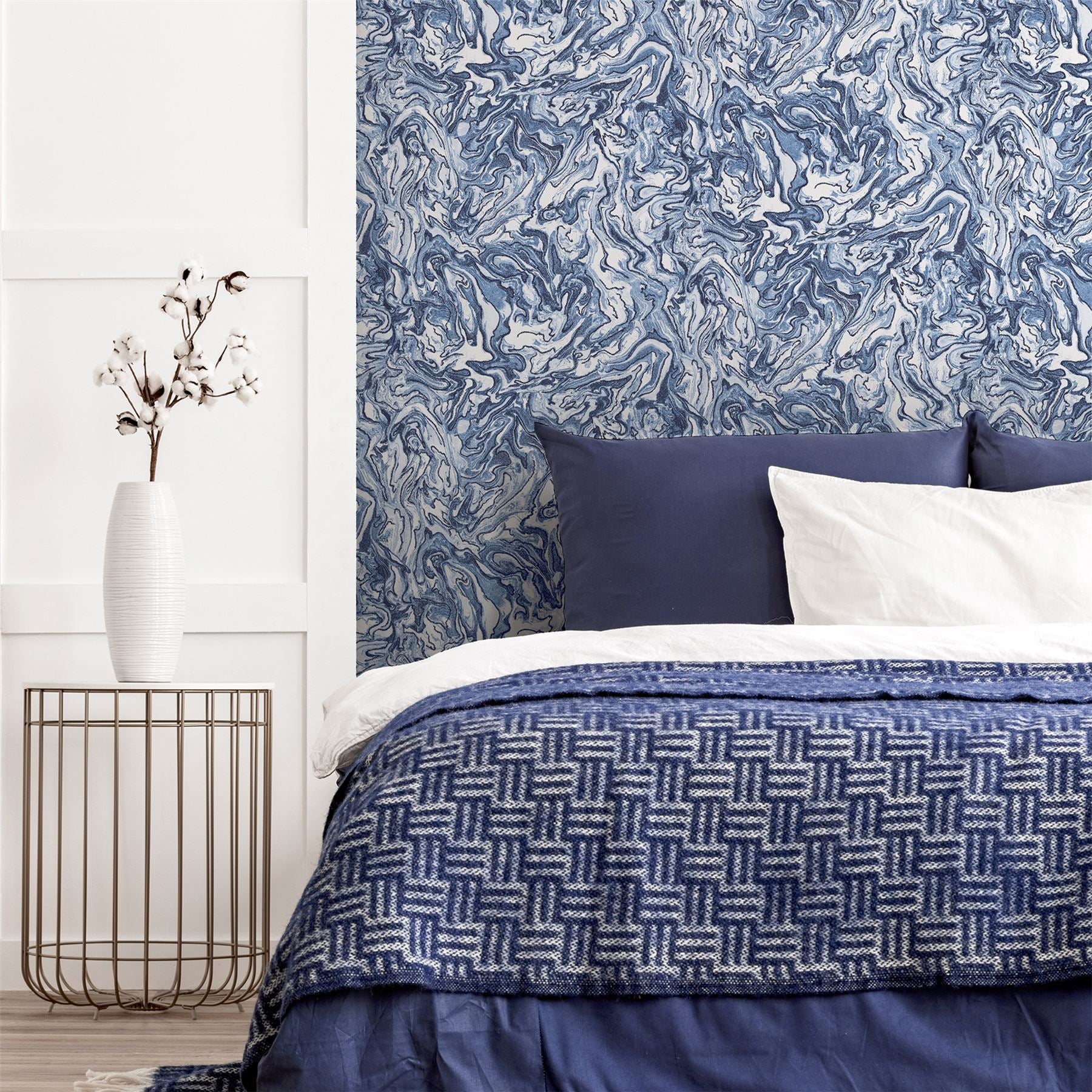 Liquid Marble Navy Wallpaper