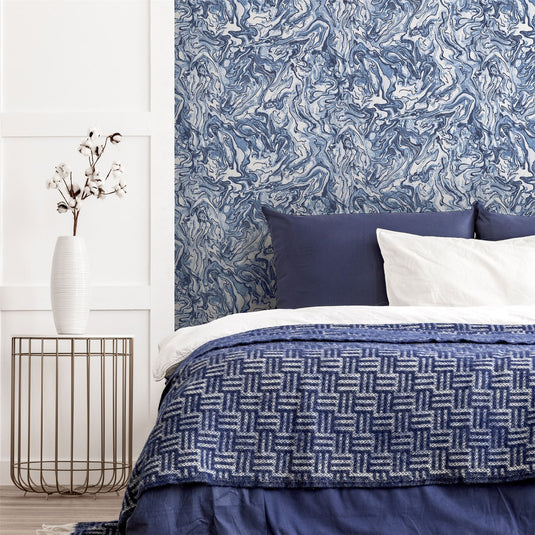 Liquid Marble Navy Wallpaper
