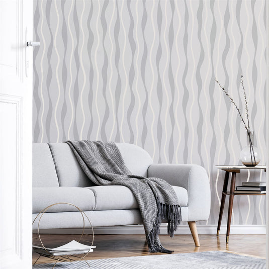 Metallic Wave White/Silver Wallpaper sw12