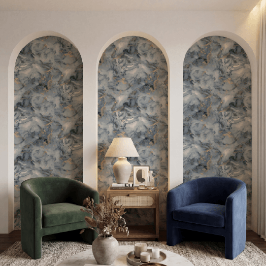 Bahia Marble Navy Wallpaper
