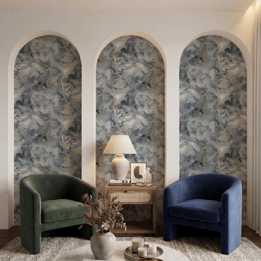 Bahia Marble Navy Wallpaper