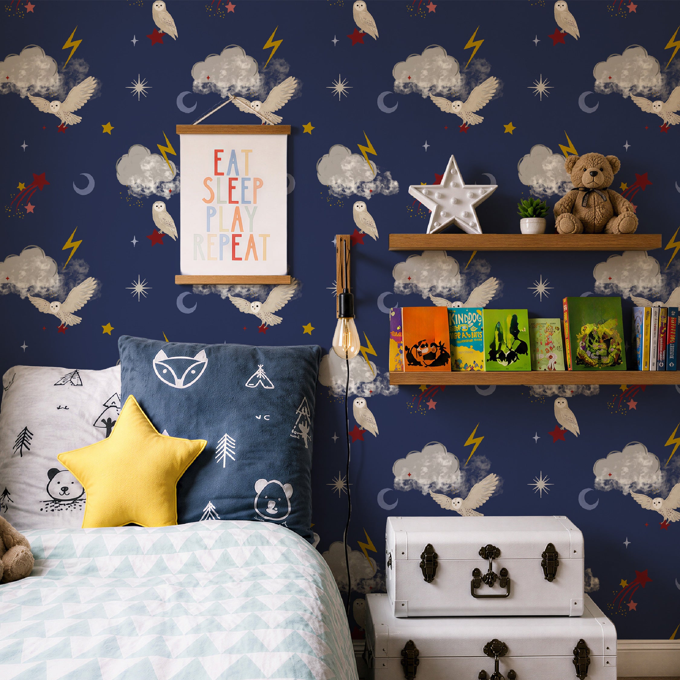 Mystical Flight Navy Blue Wallpaper