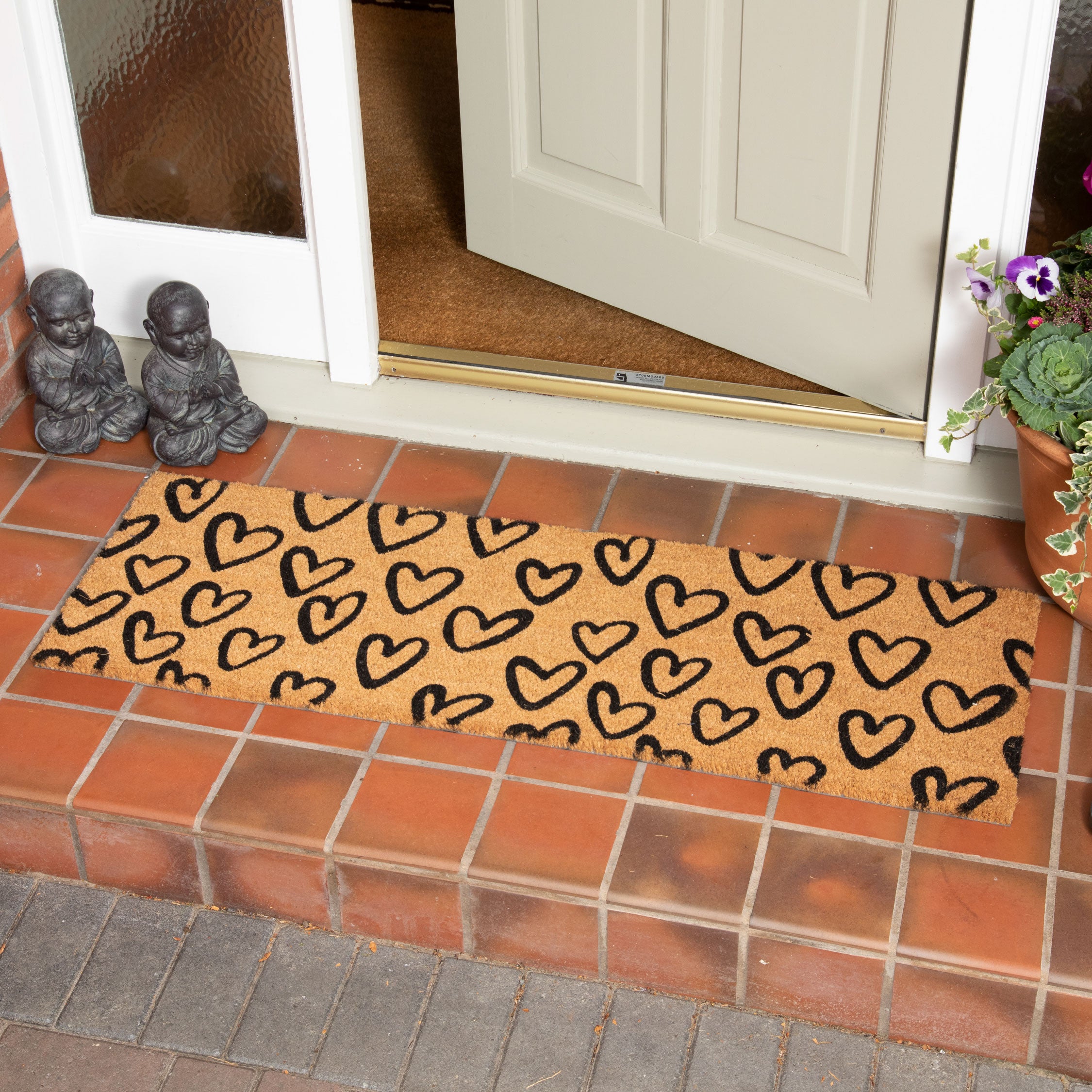 Astley Printed Hand Drawn Hearts Natural Doormat