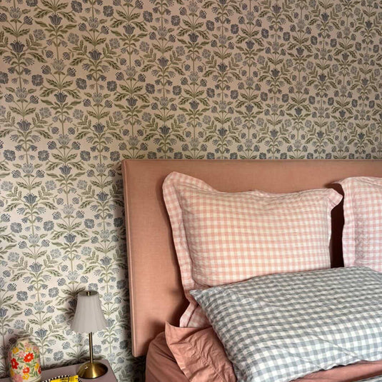Modern Floral Damask Blue / Green Wallpaper