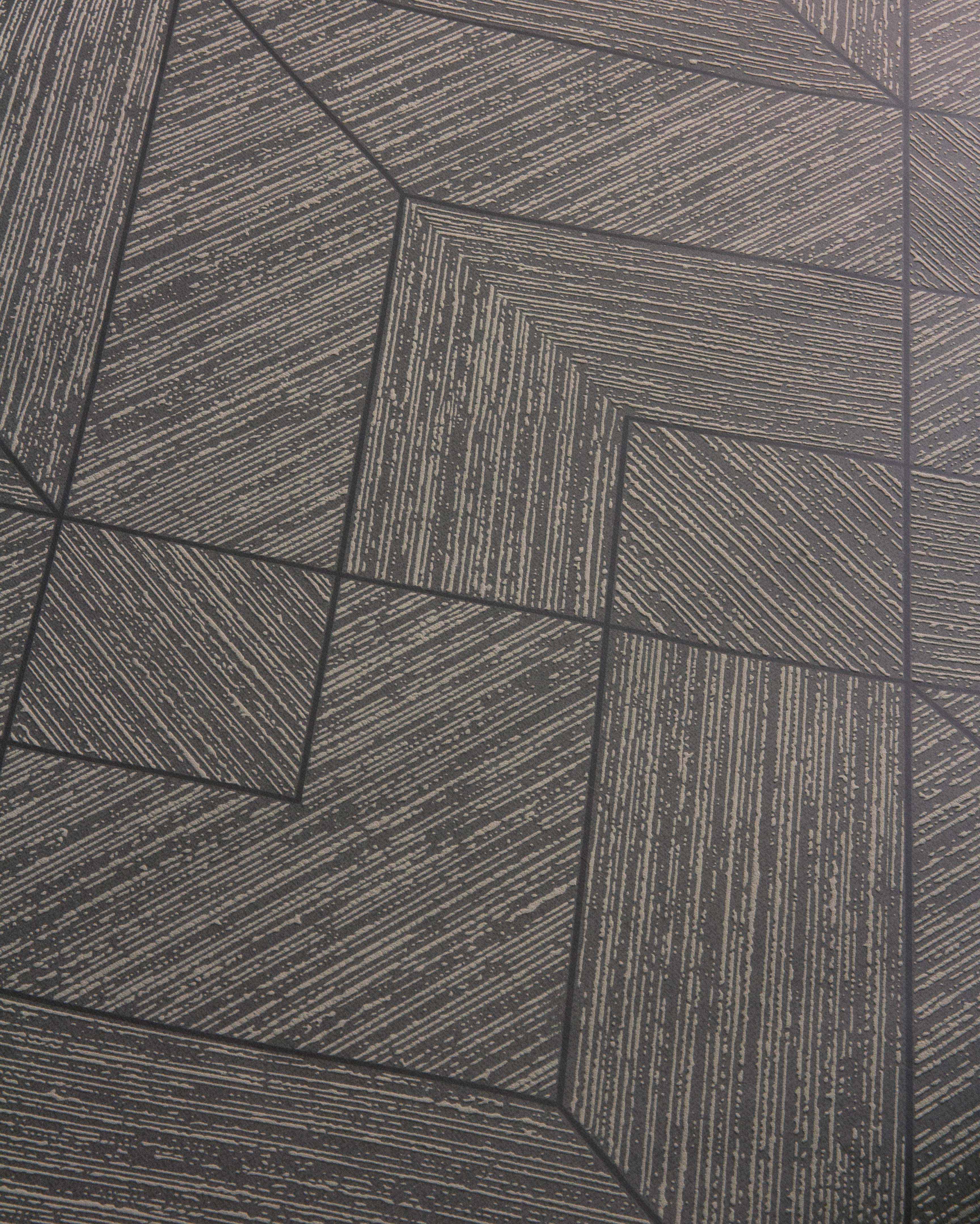Wood Grain Geo Charcoal / Gold Wallpaper